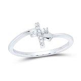 Sterling Silver Womens Round Diamond Delicate Slender Cross Religious Ring 1/20 Cttw