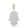14kt Yellow Gold Mens Baguette Diamond Hamsa Hand Charm Pendant 1/2 Cttw