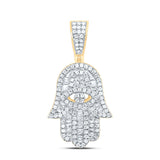 14kt Yellow Gold Mens Baguette Diamond Hamsa Hand Charm Pendant 1/2 Cttw