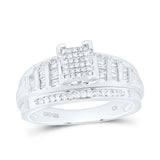 Sterling Silver Round Diamond Cluster Bridal Wedding Engagement Ring 3/8 Cttw