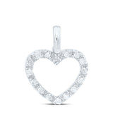 14kt White Gold Womens Round Diamond Heart Pendant 1/10 Cttw