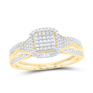 10kt Yellow Gold Round Diamond Cluster Bridal Wedding Engagement Ring 1/10 Cttw