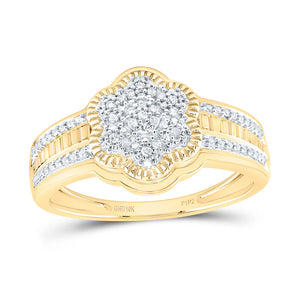 10kt Yellow Gold Womens Round Diamond Flower Cluster Ring 1/12 Cttw
