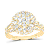 14kt Yellow Gold Womens Round Diamond Halo Flower Cluster Ring 7/8 Cttw
