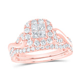 10kt Rose Gold Princess Diamond Square Bridal Wedding Ring Band Set 1 Cttw