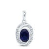 10kt White Gold Womens Oval Synthetic Blue Sapphire Solitaire Diamond Pendant 1-1/3 Cttw