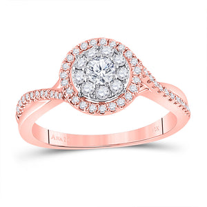 14kt Rose Gold Womens Round Diamond Halo Solitaire Ring 1/2 Cttw