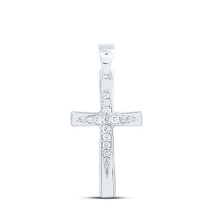10kt White Gold Womens Round Diamond Cross Pendant 1/10 Cttw