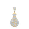 10kt Yellow Gold Mens Round Diamond Money Bag Dollar Sign Charm Pendant 1 Cttw