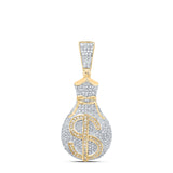 10kt Yellow Gold Mens Round Diamond Money Bag Dollar Sign Charm Pendant 1 Cttw