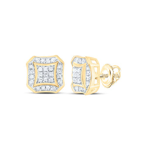10kt Yellow Gold Round Diamond Square Cluster Earrings 1/6 Cttw