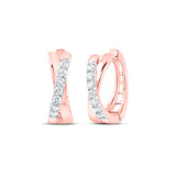 10kt Rose Gold Womens Round Diamond Hoop Earrings 1/6 Cttw