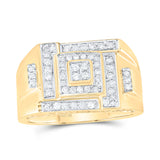 10kt Yellow Gold Mens Round Diamond Square Cluster Ring 1/2 Cttw