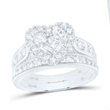 10kt White Gold Princess Diamond Heart Bridal Wedding Ring Band Set 1 Cttw