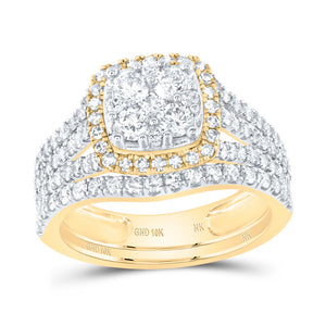 10kt Yellow Gold Round Diamond Square Bridal Wedding Ring Band Set 1-5/8 Cttw