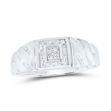 10kt White Gold Mens Round Diamond Square Cluster Ring 1/8 Cttw