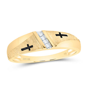 10kt Yellow Gold Mens Round Diamond Single Row Cross Wedding Band 1/20 Cttw