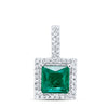 10kt White Gold Womens Cushion Synthetic Emerald Solitaire & Diamond Pendant 1-3/8 Cttw