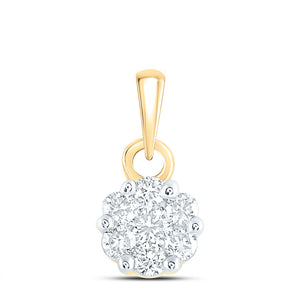 14kt Yellow Gold Womens Round Diamond Flower Cluster Pendant 1/4 Cttw