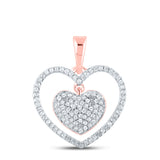 10kt Rose Gold Womens Round Diamond Heart Pendant 1/3 Cttw