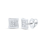 10kt White Gold Womens Round Diamond Kite Square Earrings 1/20 Cttw