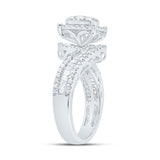 10kt White Gold Round Diamond Square Bridal Wedding Engagement Ring 1-1/4 Cttw