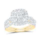 10kt Yellow Gold Round Diamond Square Halo Bridal Wedding Ring Band Set 1-1/2 Cttw
