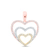 10kt Tri-Tone Gold Womens Round Diamond Triple Nested Heart Pendant 1/3 Cttw