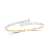 10kt Yellow Gold Womens Baguette Diamond Heart Cuff Bangle Bracelet 2-5/8 Cttw