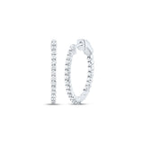 10kt White Gold Womens Round Inside Outside Diamond Hoop Earrings 1 Cttw