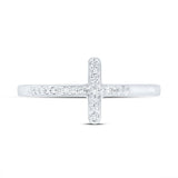 10kt White Gold Womens Round Diamond Cross Religious Band Ring 1/20 Cttw
