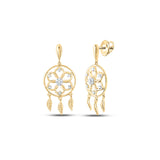 10kt Yellow Gold Womens Round Diamond Dream Catcher Dangle Earrings 1/10 Cttw