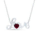 Sterling Silver Womens Heart Synthetic Ruby Heart Necklace 1/2 Cttw