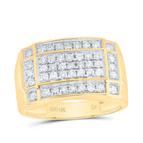10kt Yellow Gold Mens Round Diamond Rectangle Cluster Ring 1 Cttw