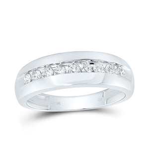 10kt White Gold Mens Round Diamond Single Row Wedding Anniversary Band Ring 1/2 Cttw