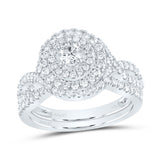 14kt White Gold Round Diamond Halo Bridal Wedding Ring Band Set 1 Cttw