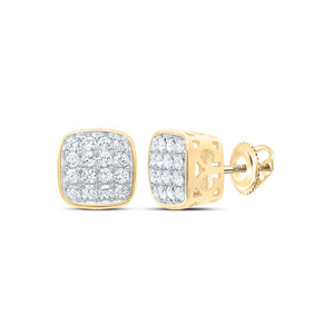 14kt Yellow Gold Round Diamond Square Earrings 1/3 Cttw