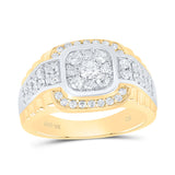 10kt Two-tone Gold Mens Round Diamond Ribbed Square Cluster Ring 1-1/4 Cttw