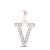 10kt Rose Gold Womens Round Diamond Initial V Letter Pendant 1/20 Cttw