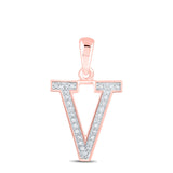 10kt Rose Gold Womens Round Diamond Initial V Letter Pendant 1/20 Cttw