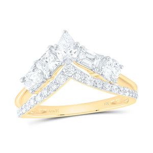 14kt Yellow Gold Womens Round Princess Pear Diamond Chevron Fashion Ring 1-3/8 Cttw