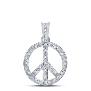 10kt White Gold Womens Round Diamond Peace Sign Circle Pendant 1/4 Cttw