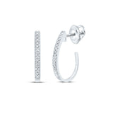 10kt White Gold Womens Round Diamond Half J Hoop Earrings .03 Cttw