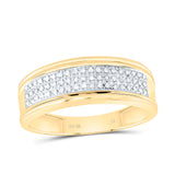 10kt Yellow Gold Mens Round Diamond Wedding Triple Row Band Ring 1/10 Cttw