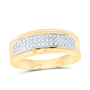 10kt Yellow Gold Mens Round Diamond Wedding Triple Row Band Ring 1/10 Cttw