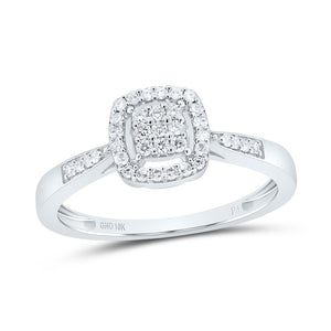 10kt White Gold Womens Round Diamond Square Cluster Ring 1/8 Cttw