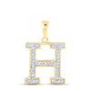 10kt Yellow Gold Womens Round Diamond Initial H Letter Pendant 1/10 Cttw