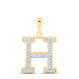 10kt Yellow Gold Womens Round Diamond Initial H Letter Pendant 1/10 Cttw
