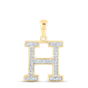 10kt Yellow Gold Womens Round Diamond Initial H Letter Pendant 1/10 Cttw