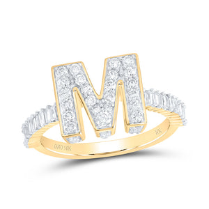 10kt Yellow Gold Womens Baguette Diamond Initial M Letter Ring 1 Cttw
